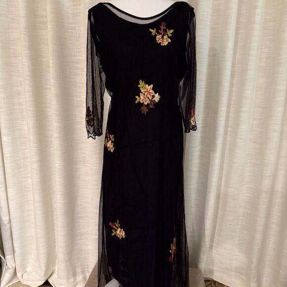 Vtg HOPELESS ROMATIC Black Mesh Dress‎ Sz M Whimsy Fairy Goth Embroidered Flower - Picture 5 of 15